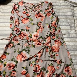 Tan floral long sleeve dress